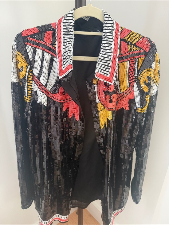 Nasty Gal Jackets & Blazers - Nasty Gal Black Sequined Blazer with Red, Yellow & White Embroidered Collar